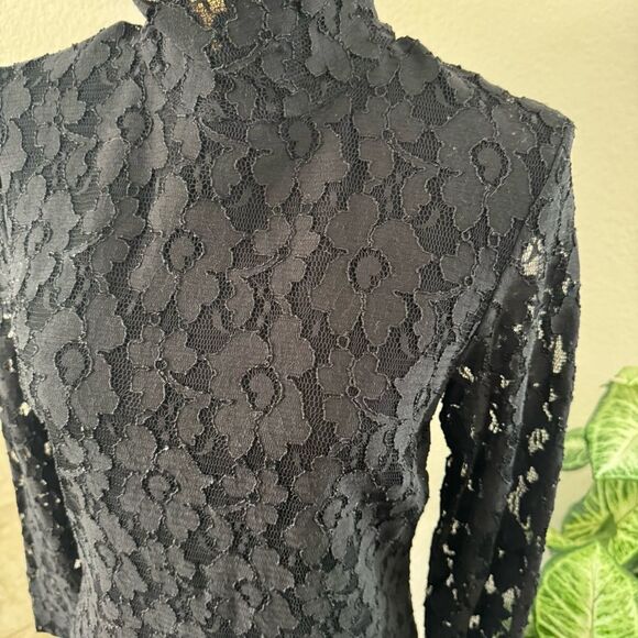 INC International Concepts Black Lace Mock Neck Mini Dress - Size L - Picture 5 of 9
